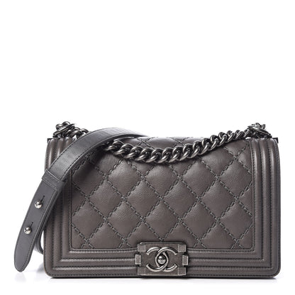Chanel Calfskin Double Stitch Medium Boy Flap Grey 1 of 14