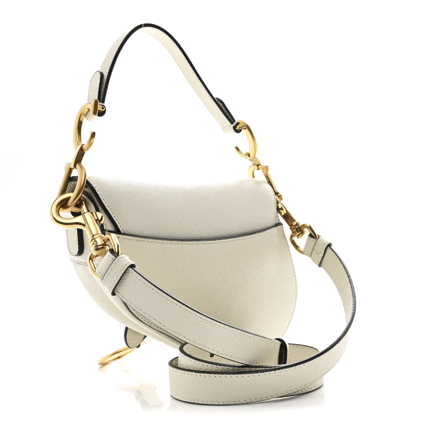 Grained Calfskin Mini Saddle Bag White