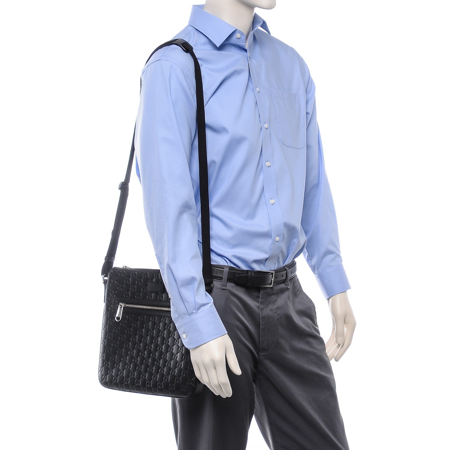 Gucci Guccissima Signature Medium Flat Messenger Bag Black 2 of 7