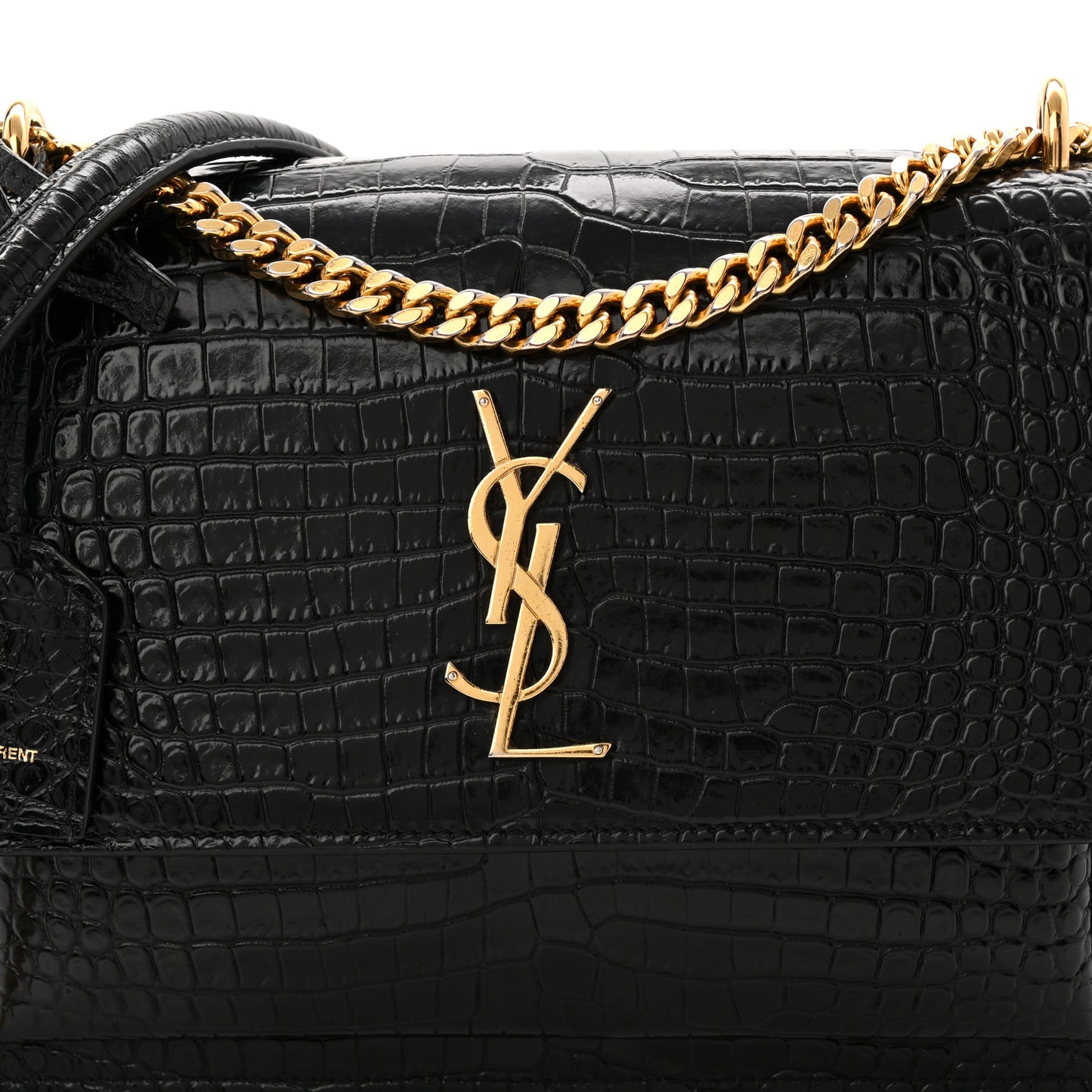 Calfskin Crocodile Embossed Medium Monogram Sunset Black