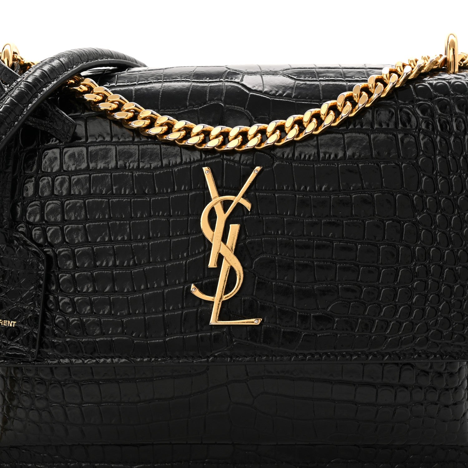 Saint Laurent Calfskin Crocodile Embossed Medium Monogram Sunset Black 8 of 12