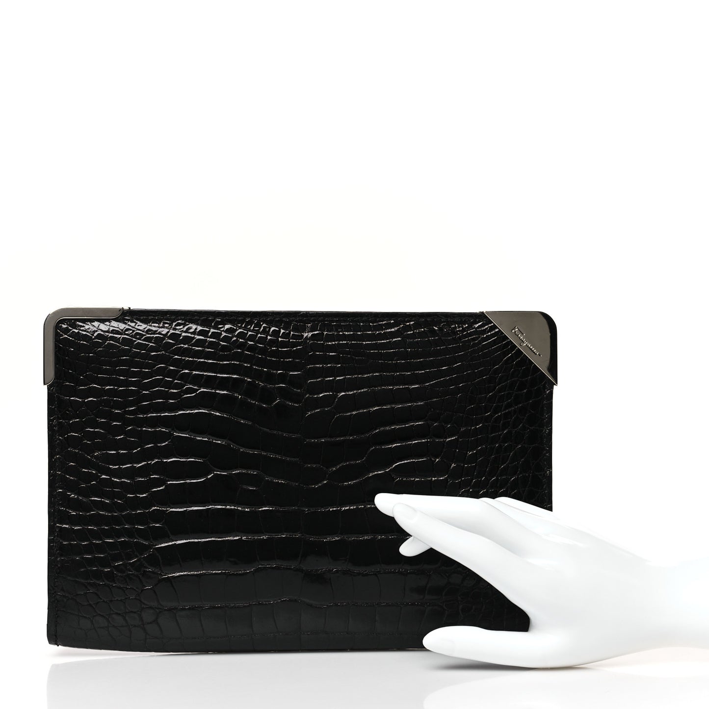Crocodile Frame Clutch Black