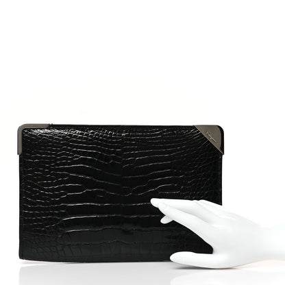 Salvatore Ferragamo Crocodile Frame Clutch Black 2 of 9