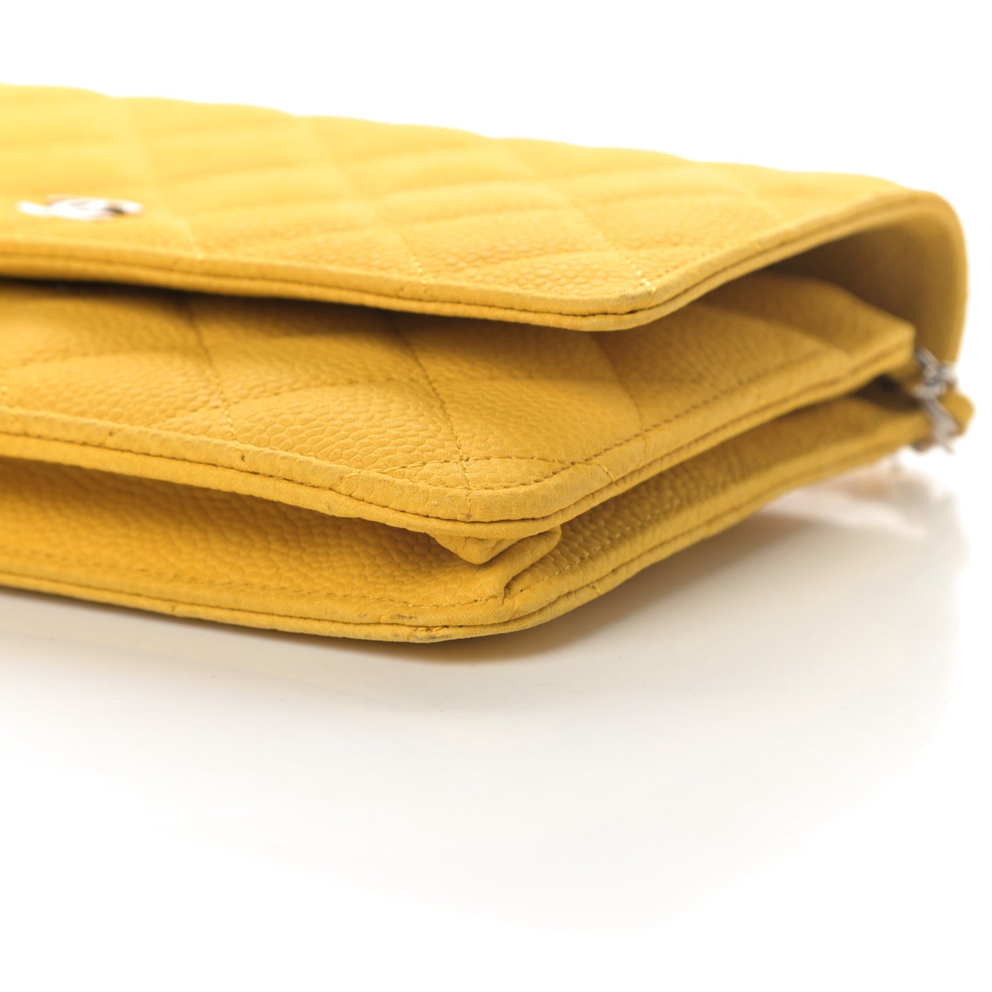 Iridescent Caviar Quilted Wallet on Chain WOC Yellow