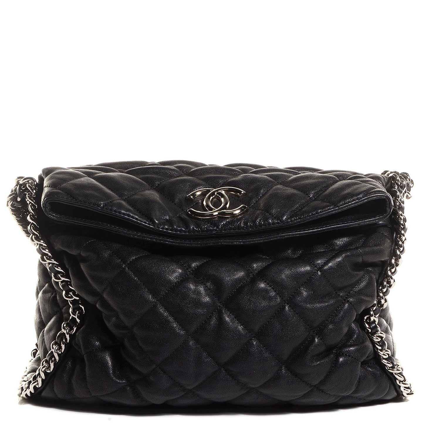 Washed Lambskin Chain Around Hobo Black