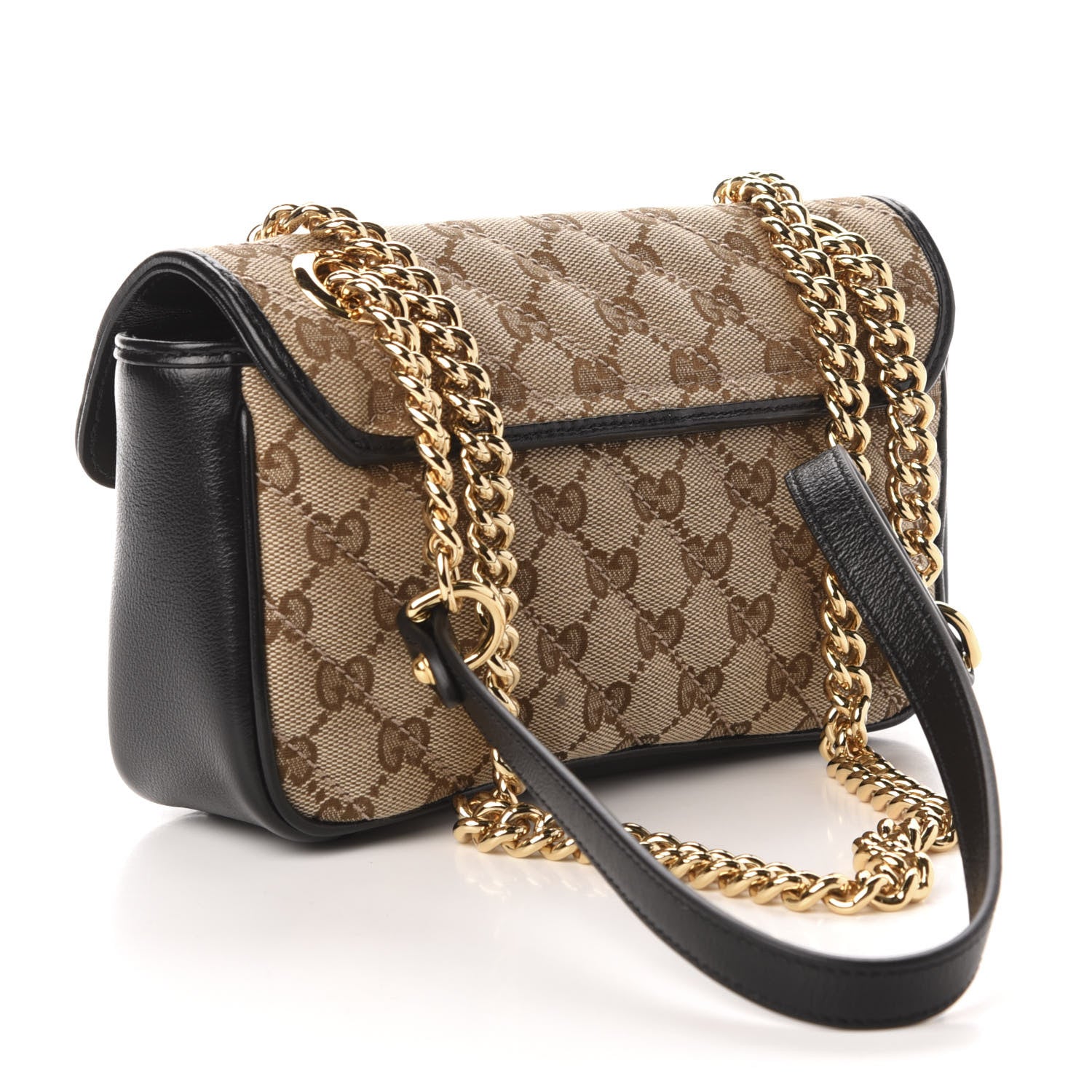 Gucci Monogram Matelasse Diagonal Mini GG Marmont Shoulder Bag Beige Black 3 of 11