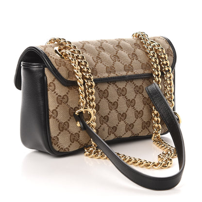 Gucci Monogram Matelasse Diagonal Mini GG Marmont Shoulder Bag Beige Black 3 of 11