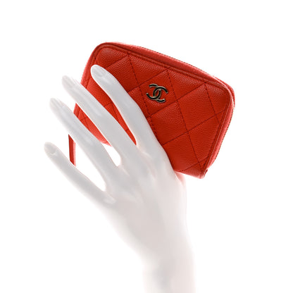 Chanel Caviar Quilted Zip Coin Purse Red 2 of 12