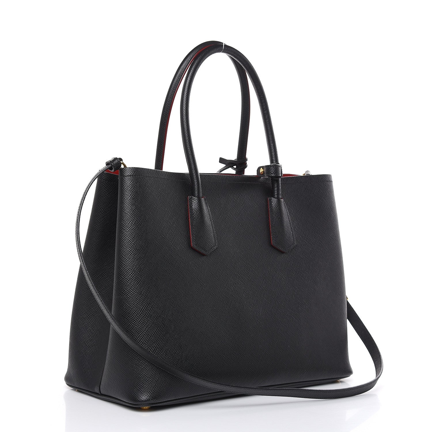Prada Saffiano Cuir Large Double Bag Black Fuoco 3 of 11