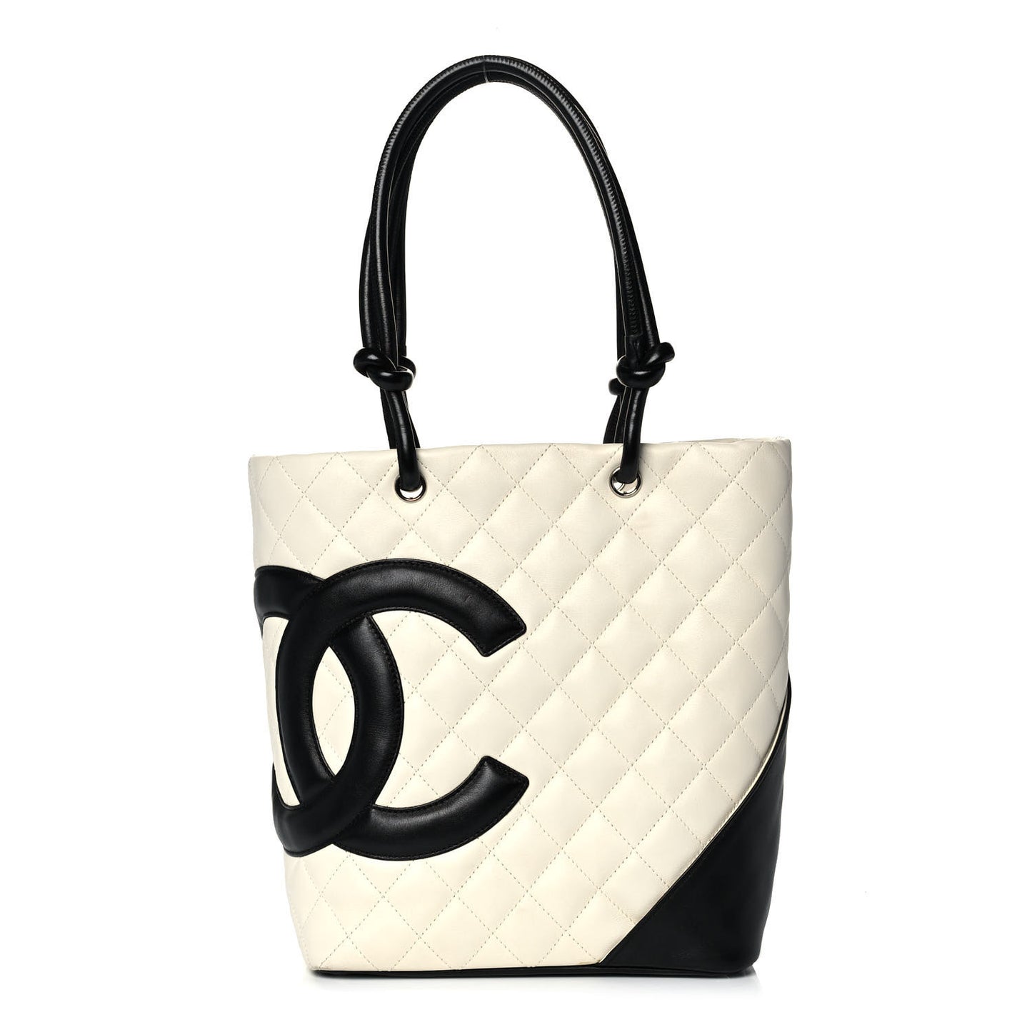 Calfskin Quilted Medium Cambon Tote White Black