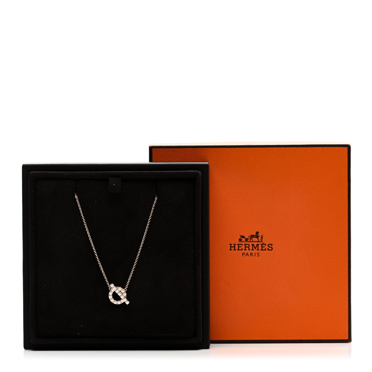 Hermes 18K Rose Gold Diamond Finesse Pendant Necklace 5 of 5