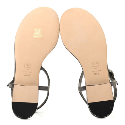 Chanel Suede Calfskin Chain Thong Sandals 38.5 Grey 5 of 7
