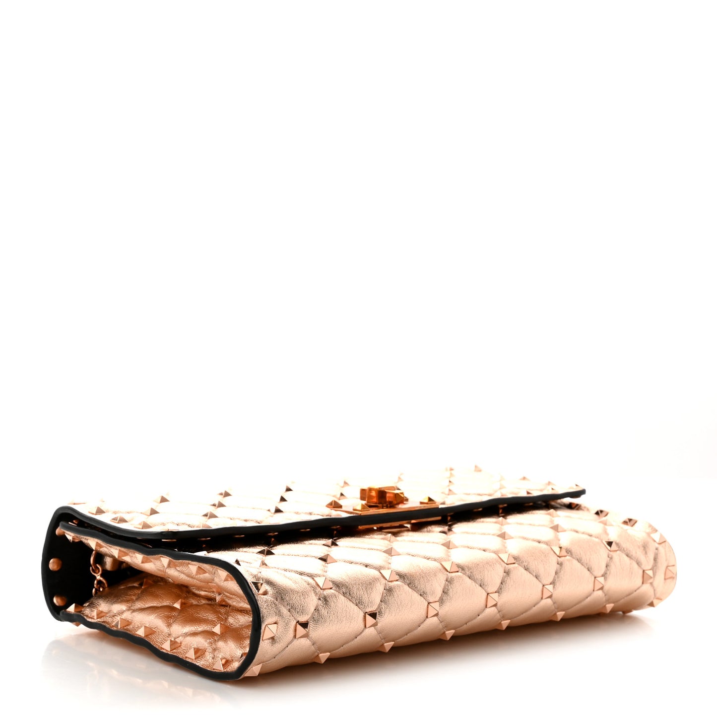 Metallic Lambskin Rockstud Spike Wallet on Chain Rame