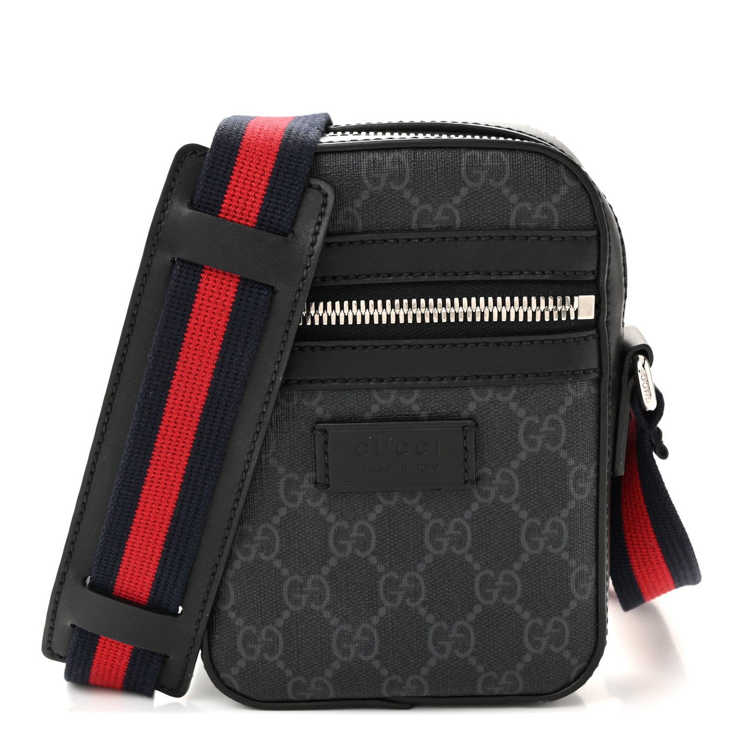 Gucci GG Supreme Monogram Appia Calfskin Web Small Camera Messenger Bag Black Grey 1 of 10