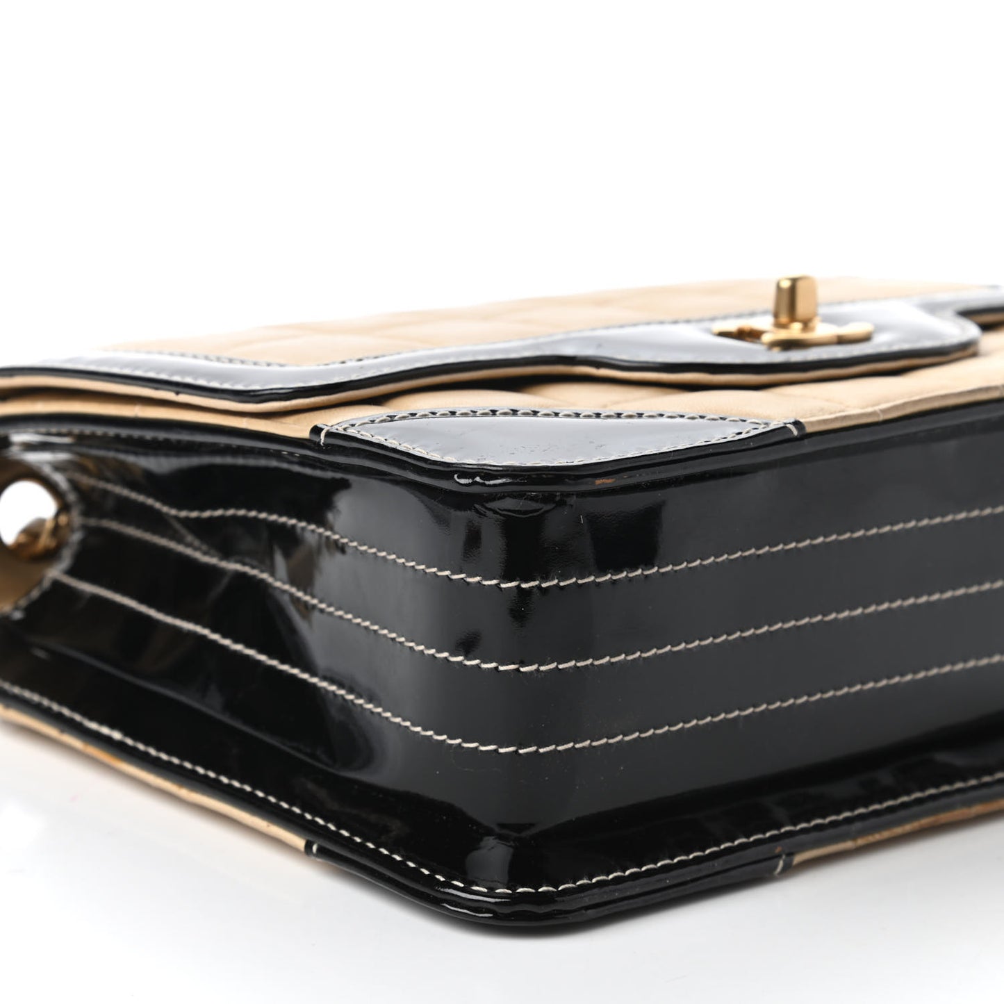 Lambskin Patent Chocolate Bar Flap Beige Black