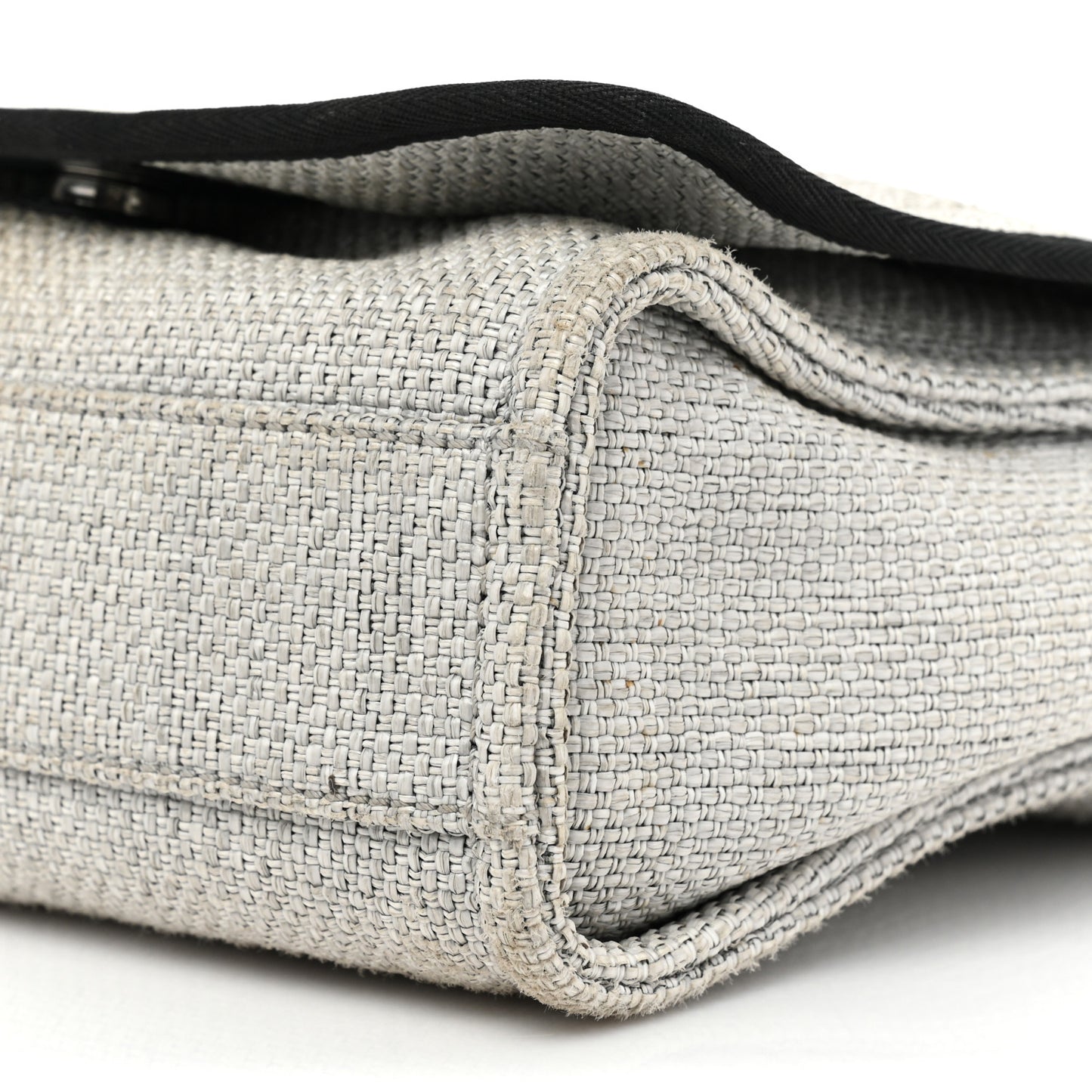 Woven Straw Raffia Small Deauville Messenger Grey