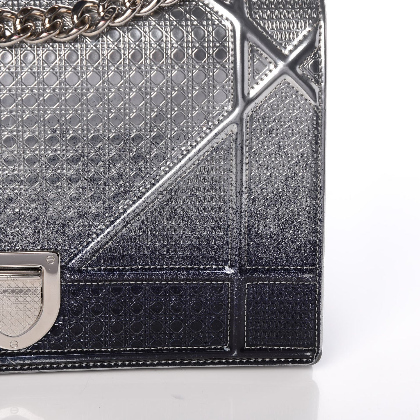 Metallic Patent Micro-Cannage Gradient Medium Diorama Flap Bag Silver Blue