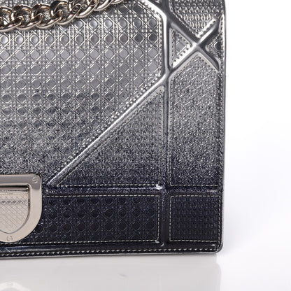 Christian Dior Metallic Patent Micro-Cannage Gradient Medium Diorama Flap Bag Silver Blue 9 of 9