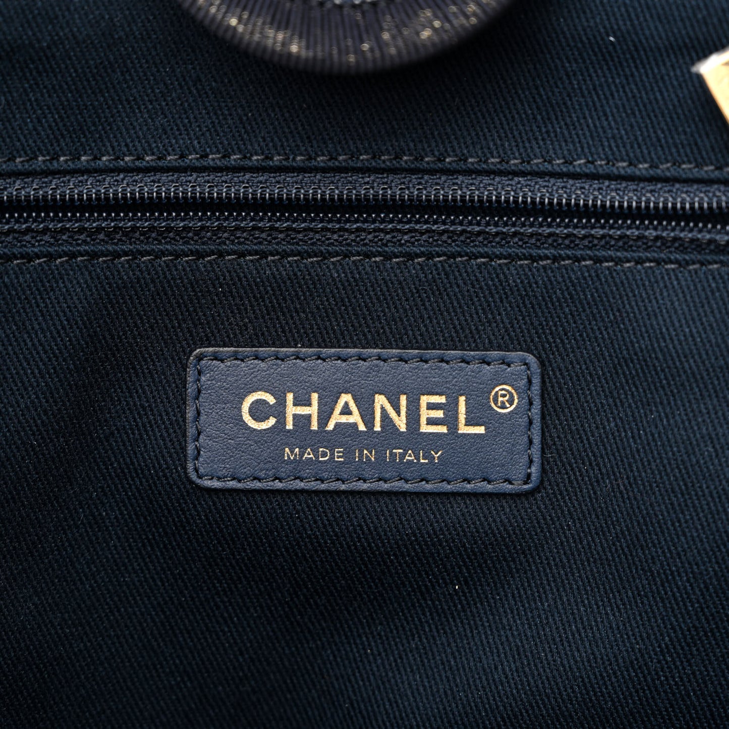 Lurex Canvas Small Deauville Tote Navy Blue Gold