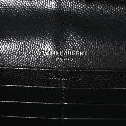 Saint Laurent Grain De Poudre Matelasse Chevron Monogram Monochrome Chain Wallet Black 6 of 10