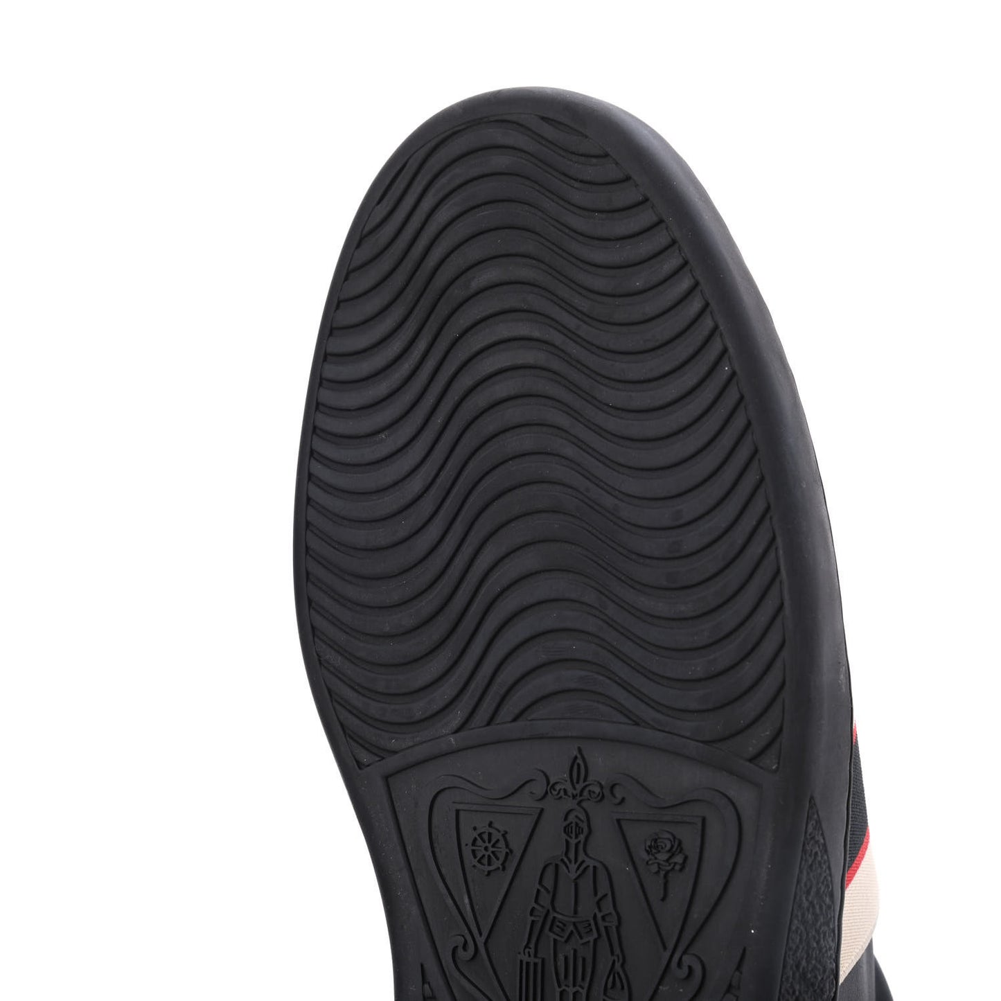 Calfskin Stripe Mens New Ace Sneakers 10 Black Ecru Red Flame