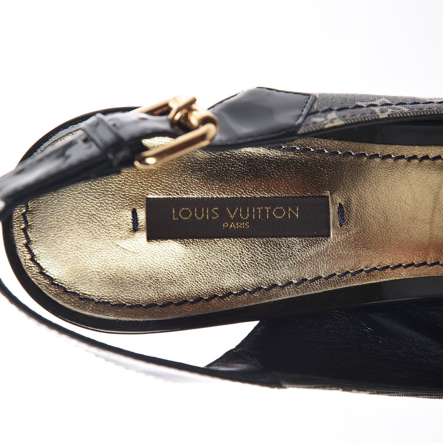Louis Vuitton Monogram Denim Peep Toe Pumps 40 Blue 5 of 8