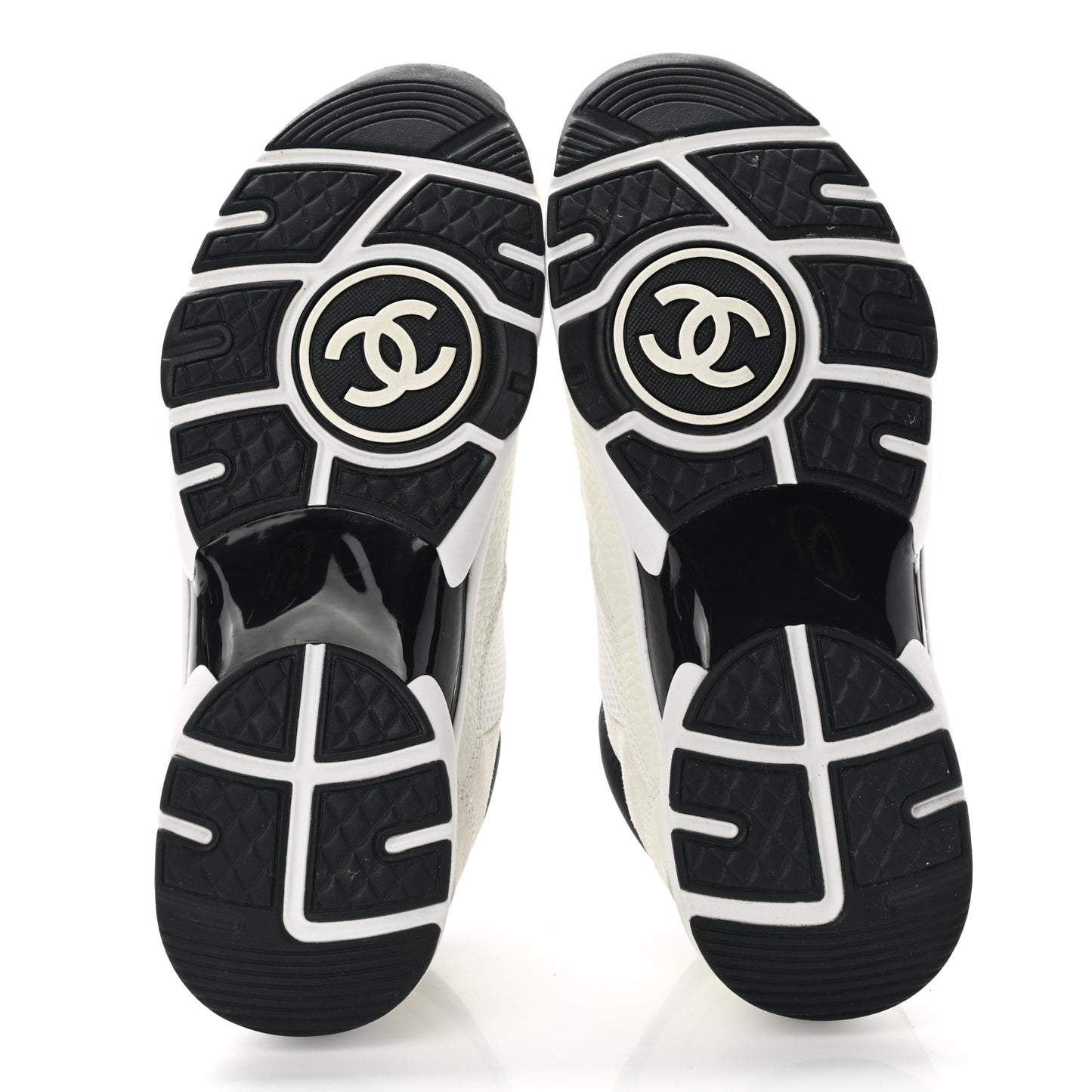 Mesh Suede Grained Calfskin Womens CC Sneakers 38 Black White