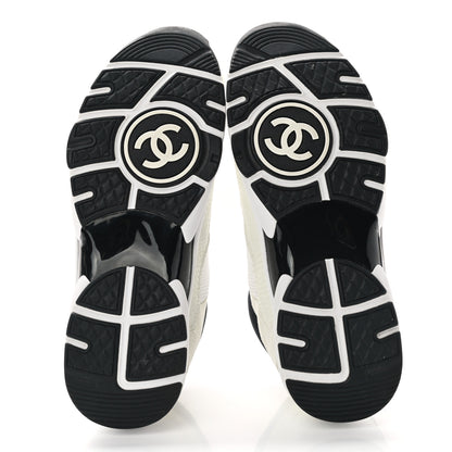 Chanel Mesh Suede Grained Calfskin Womens CC Sneakers 38 Black White 5 of 8