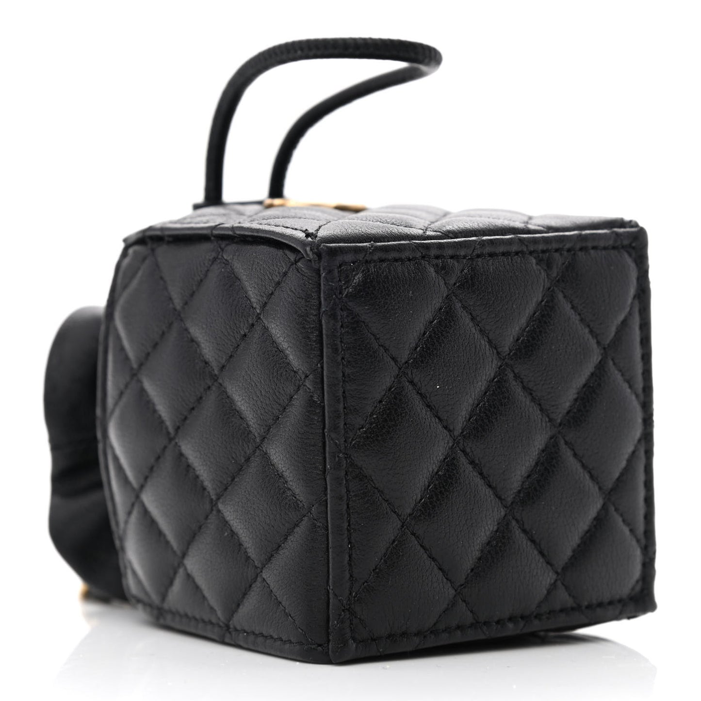 Calfskin Quilted Mini Drawstring Bucket Bag Black