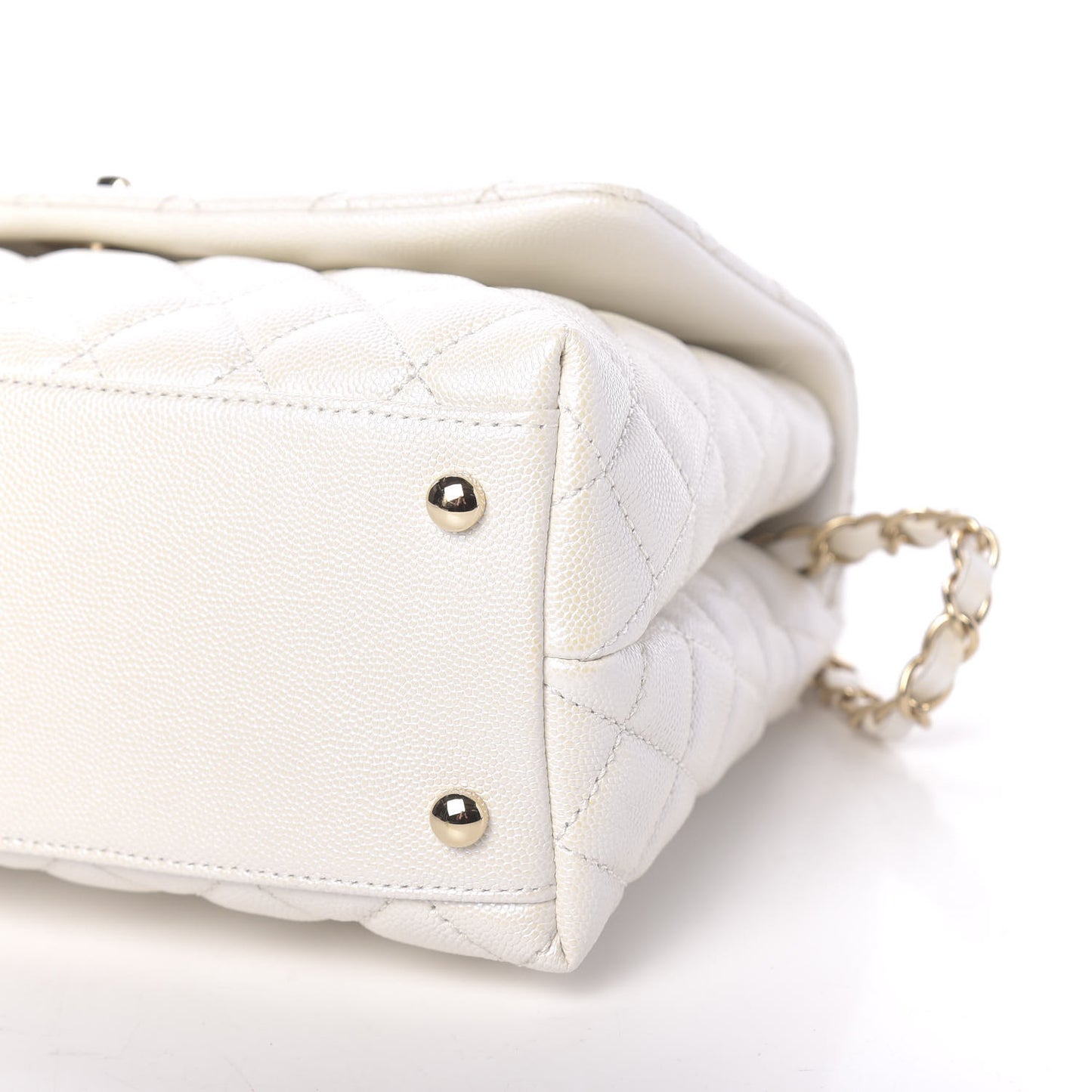 Iridescent Caviar Quilted Small Coco Handle Flap White