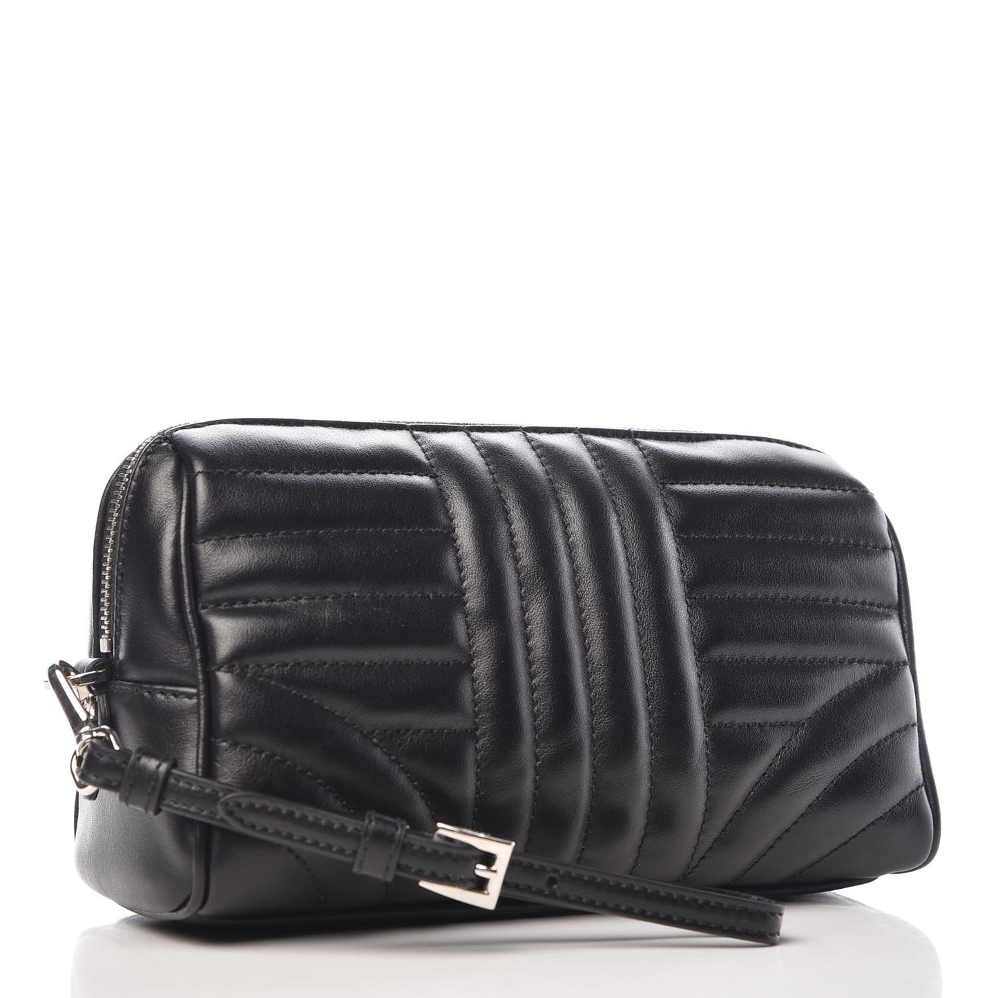 Soft Calfskin Diagramme Wristlet Pouch Bag Black