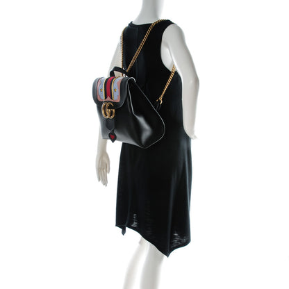 Gucci Calfskin Web GG Marmont Flap Chain Backpack Black 2 of 7
