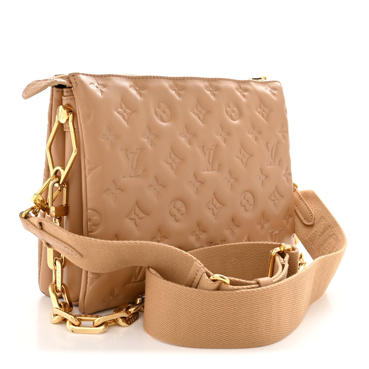 Lambskin Embossed Monogram Coussin PM Camel
