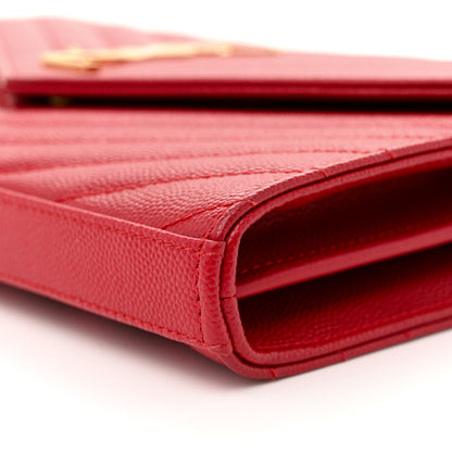 Saint Laurent Grain De Poudre Matelasse Chevron Monogram Chain Wallet Red 9 of 12