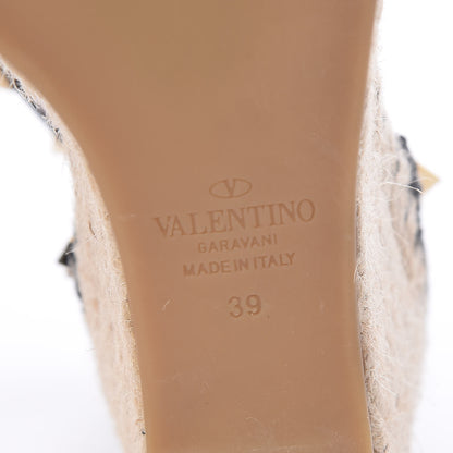 Valentino Garavani Grained Calfskin Rockstud Ankle Wrap Espadrille 15/85mm Wedges 39 Black Light Cuir 6 of 8
