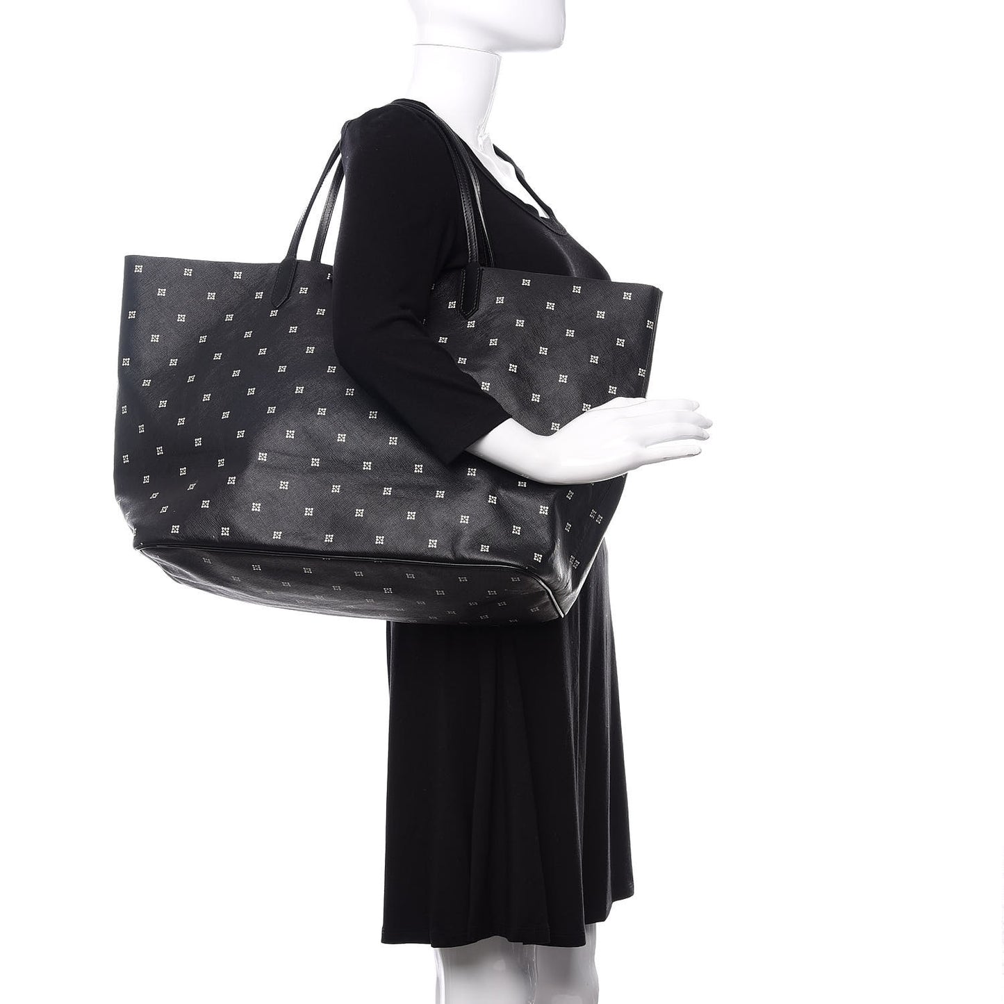 Textured Coated Canvas Mini Lilies Print Large Antigona Tote Black