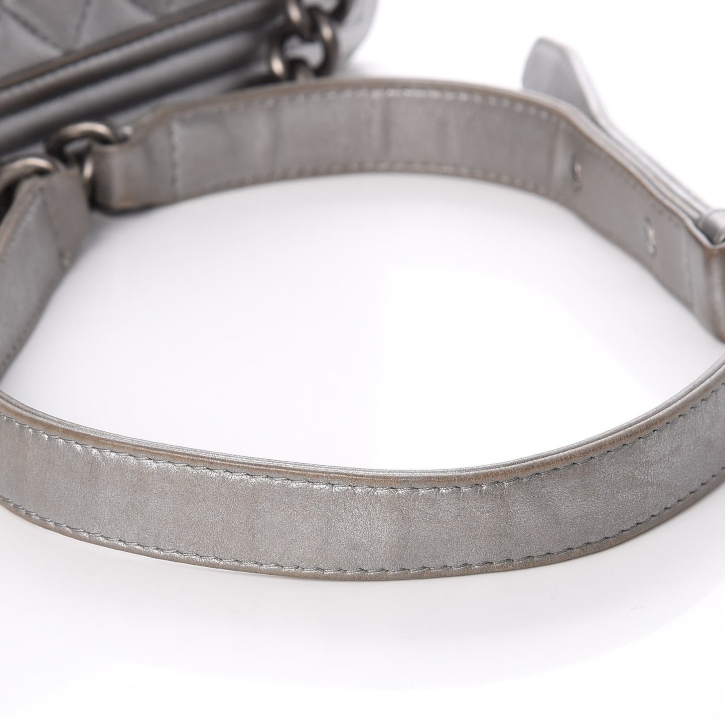 Metallic Calfskin Quilted Medium Boy Flap Silver