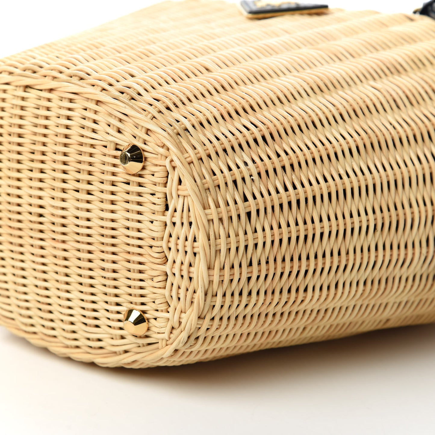 Wicker Canvas Shoulder Bag Naturale Black