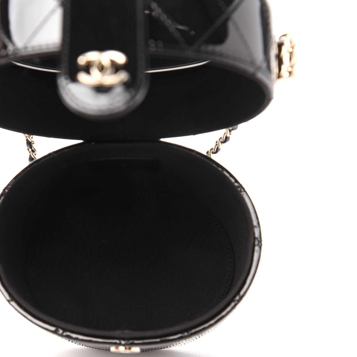 Chanel Patent Quilted Round Small Vanity With Chain Black 5 of 11