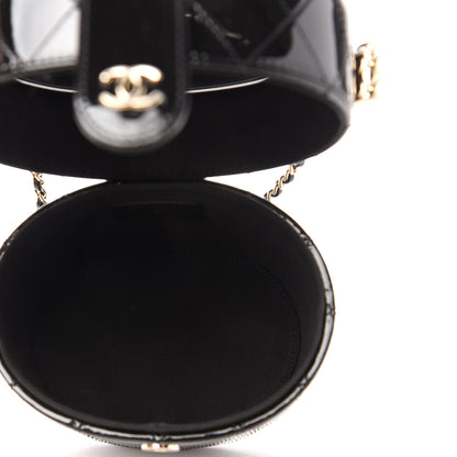 Chanel Patent Quilted Round Small Vanity With Chain Black 5 of 11
