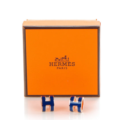 Hermes Rose Gold Lacquered Pop H Earrings Navy Bleu 4 of 7
