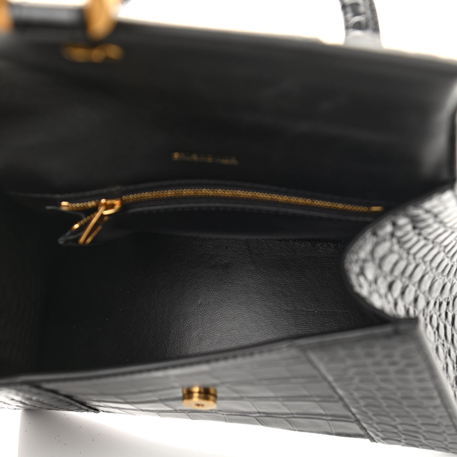 Balenciaga Shiny Calfskin Crocodile Embossed Small Hourglass Top Handle Bag Black 5 of 10