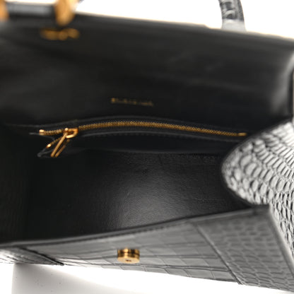 Balenciaga Shiny Calfskin Crocodile Embossed Small Hourglass Top Handle Bag Black 5 of 10