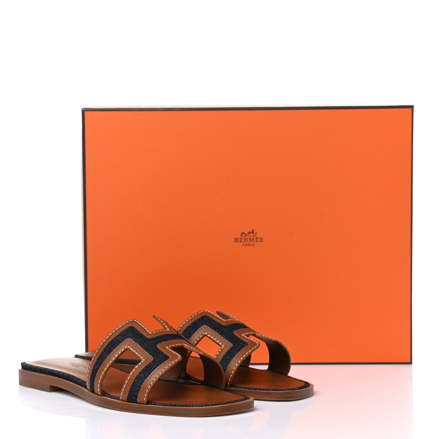 Calfskin Denim Oran Sandals 36 Bleu Brut Gold