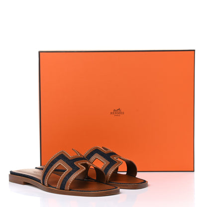 Hermes Calfskin Denim Oran Sandals 36 Bleu Brut Gold 9 of 9