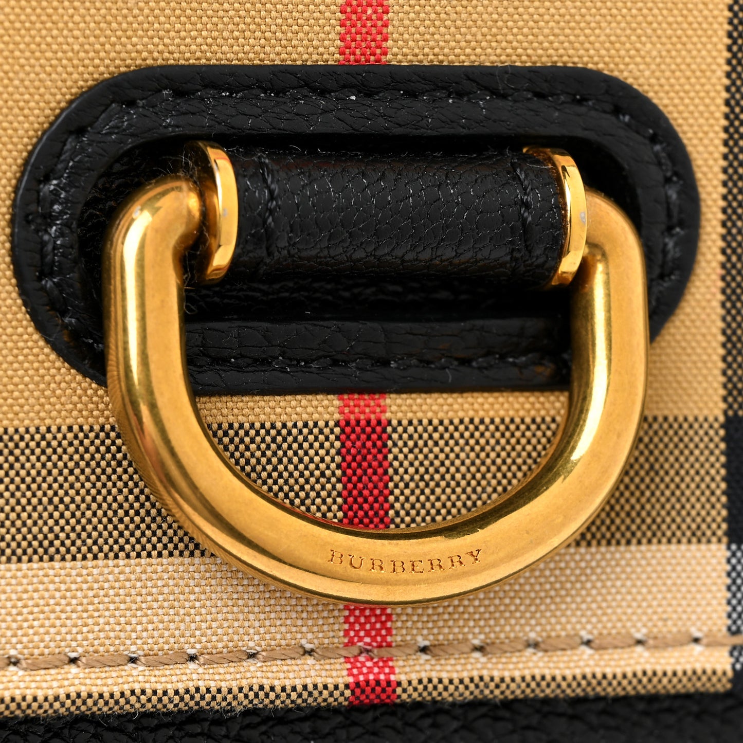 Goatskin Cotton Canvas Vintage Check D-Ring Mini Bag Black Antique Yellow