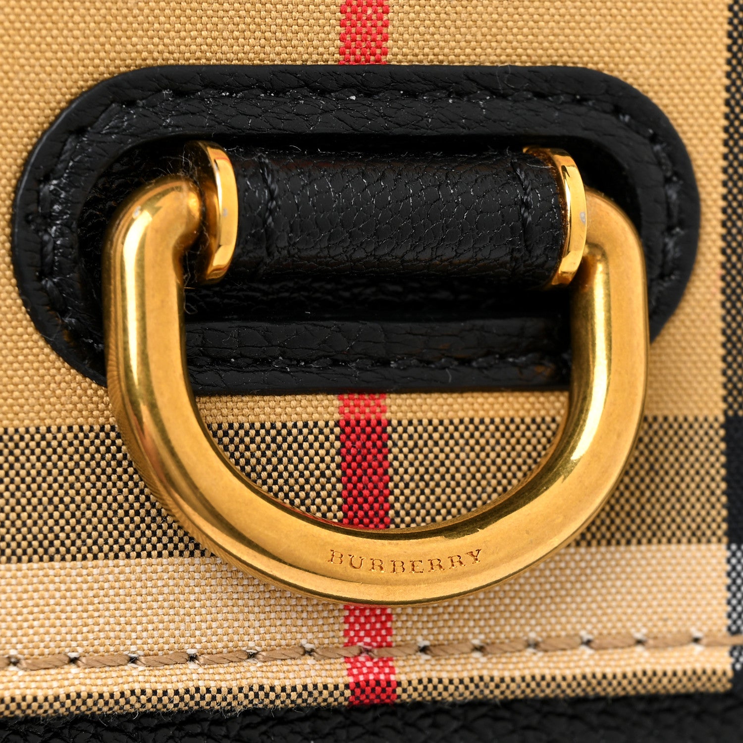 Burberry Goatskin Cotton Canvas Vintage Check D-Ring Mini Bag Black Antique Yellow 12 of 12