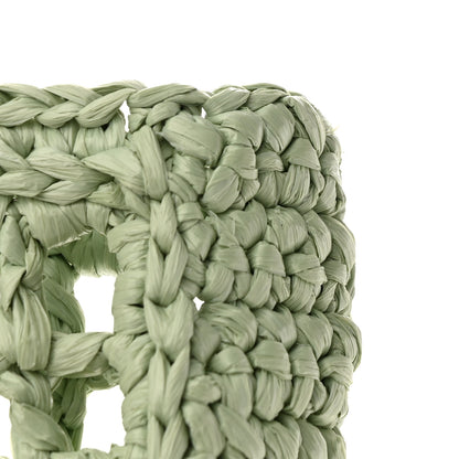 Prada Yarn Raffia Effect Crochet Logo Embroidered Tote Bag Acqua 10 of 10