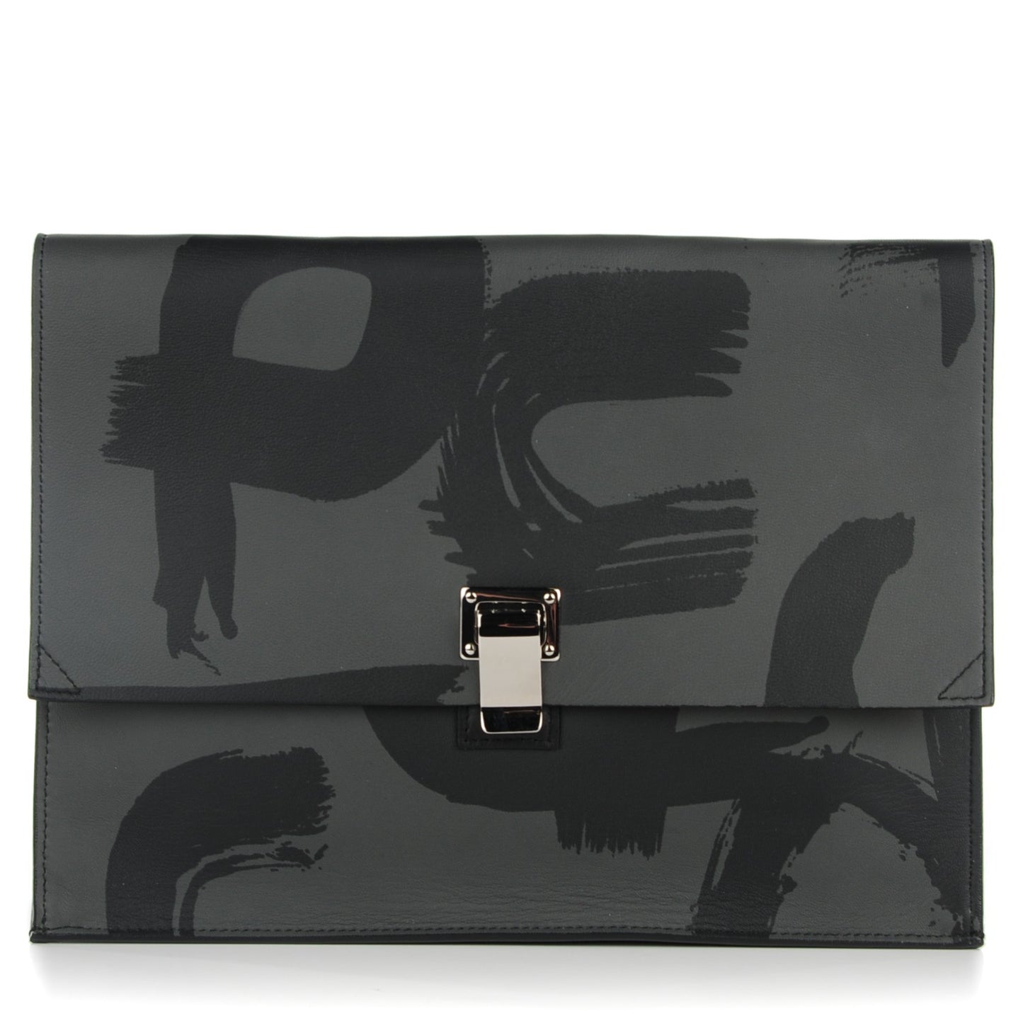 Lambskin Large Printed Lunch Bag Clutch Black Grey