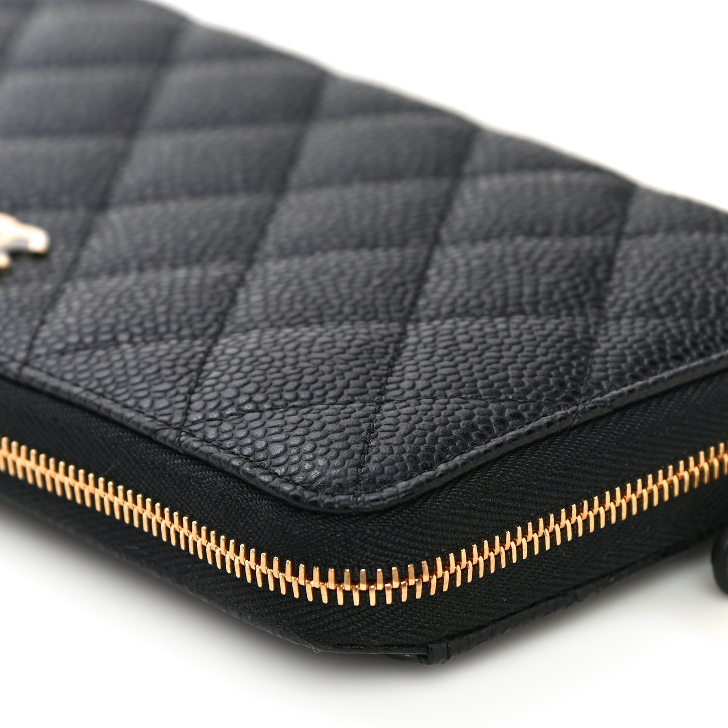 Caviar Quilted Large Gusset Zip Around Wallet Black